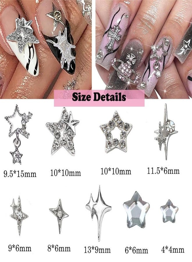 KACHIMOO 55pcs Y2K Star Nail Charms - 3D Nail Art Charms, Silver Star Rhinestones for Women & Girls (9 Styles) - Image 2
